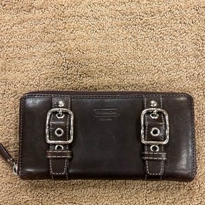 Dark brown coach wallet, wrap around zipper